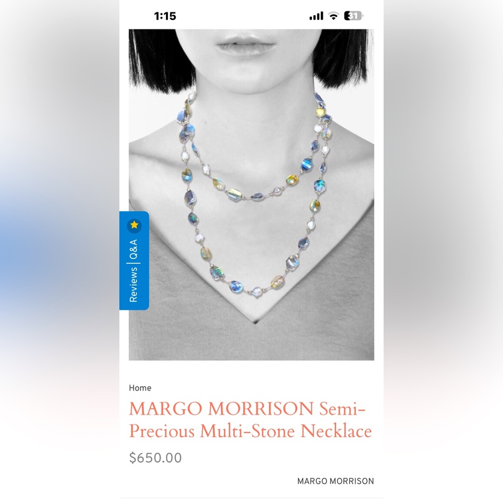 MARGO MORRISON 35” Semi-Precious Multi-Stone Necklace (silver tag is tarnished)